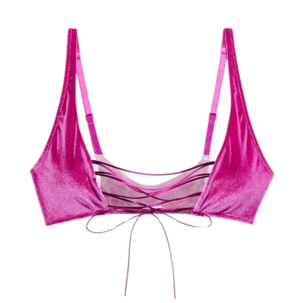 Savage X Fenty Velvet Vixen Lace-Up Bralette Size XL Burgundy - Picture 2 of 9